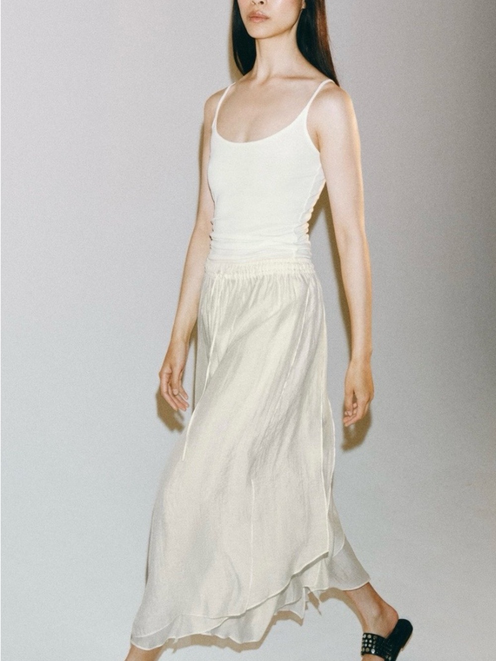 NWT Zara Layered Flowy Midi Skirt in Ivory Size M-L